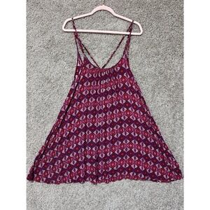 Roxy Windy Fly Away Print Dress Size M Burgundy Viscose Beachy Resort Vacation